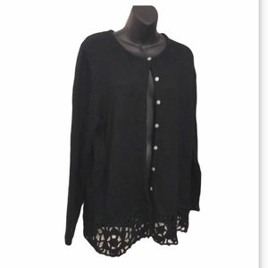 Knitted Lace Trim Sweater cardigan. Black. Size M